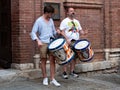 Drummers of the Contrada del Leocorno or Unicorn Contrade in Siena, Italy