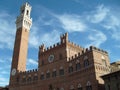 Sienna, Italy, December 10, 2019. The Palazzo Pubblico is a palace in Siena, Tuscany, central Italy. The Torre del Mangia is a