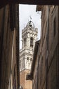 Sienna, Torre del Mangia (Palazzo Pubblico) at the Piazza del Campo, Tuscany, Italy,