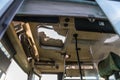 View of the interior of an abandoned city bus in a junkyard near Sierra de Fuentes, Extremadura, Spain