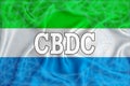 Sierra Leone flag with the inscription CBDC Central Bank Digital Currency and a blockchain grid around. Graphic concept for your