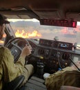 Sierra Vista, Arizona - July 14,2019 Wildland Fire near U.S. Army Fort Huachuca In-cab Fire engine on Scene looking out Royalty Free Stock Photo