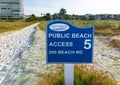Siesta Key, USA - May 11, 2018: Siesta Key welcome sign with beach
