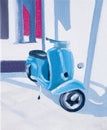 Siesta oil painting turquoise scooter