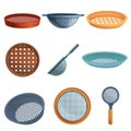 Sieve icons set, cartoon style