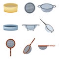 Sieve icons set cartoon vector. Sifter colander