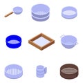 Sieve icons set, isometric style