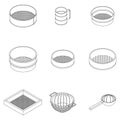 Sieve icons set outline vector