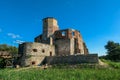 Siewierz - The ruins of Castle of Bishops in Siewierz, Poland. There is a wooden bridge leading to the castle Royalty Free Stock Photo