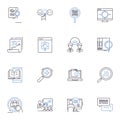 Sift through line icons collection. Categorize, Sort, Analyze, Screen, Filter, Distinguish, Scrutinize vector and linear