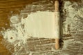 Sifted flour and rolling pin on the table Royalty Free Stock Photo