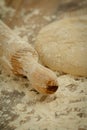 Sifted flour on the table and a rolling pin Royalty Free Stock Photo