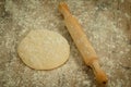 Sifted flour on the table and a rolling pin Royalty Free Stock Photo