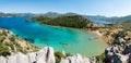 Sig Limani harbor and beach in Selimiye village near Marmaris town in Mugla, Turkey Royalty Free Stock Photo