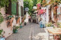 Sigacik streets, seaside town, quiet summer holiday, flowery streets, Seferihisar, Izmir, Turkey