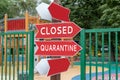 Sigh Closed Quarantine near the entrance to the children playground, stay home concept Royalty Free Stock Photo