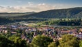 Sighisoara city on a hill above the Tarnava Mare River in Mures County, Romania Royalty Free Stock Photo