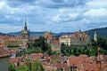 Panoramic view of the most representative buildings of the city in the old citadel. Sighisoara, Romania. Royalty Free Stock Photo