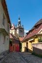 Sighisoara colorful medieval old street, Transylvania, Romania Royalty Free Stock Photo
