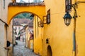 Sighisoara old town street in Romania Royalty Free Stock Photo