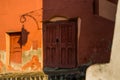 Sighisoara, Romania: Antique wooden door. Beautiful houses in the historic center of the city