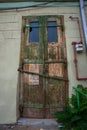 Sighisoara, Romania: Antique wooden door. Beautiful houses in the historic center of the city