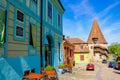 Sighisoara, Romania, May 12, 2019: Old and colorful houses in Sighisoara citadel. Medieval architecture Royalty Free Stock Photo