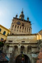 Sighisoara, Romania: Old building in Sighisoara citadel. Tower Clock in Sighisoara Royalty Free Stock Photo