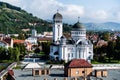 Aerial view of the Holy Trinity Church and the city seen from the Sighisoara citadel Royalty Free Stock Photo