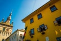 Sighisoara, Romania: View of the ocher-colored house - the birthplace of Vlad Dracula. It was he who inspired Bram Stoker to the