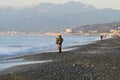 The sight of fishing. Surf casting on the beach. Royalty Free Stock Photo