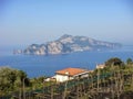 Sight of the island of Capri in the Amalfi Coast in Italy.
