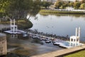 Sight of Moscow. Tsaritsyno is a Palace and Park reserve in the South of Moscow. View of the river and bridge. Upper pond and