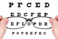 Sight test seen through eye glasses Royalty Free Stock Photo