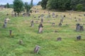 Sighthill cemetery old headstones in Glasgow graveyard Royalty Free Stock Photo