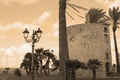 Sighting tower in sepia tone Royalty Free Stock Photo