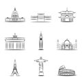 Sights of the countries of the world. Famous buildings and monuments of different countries and cities. Countries icon Royalty Free Stock Photo