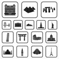 Sights of different countries black icons in set collection for design. Famous building vector symbol stock web