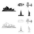 Sights of different countries black,outline icons in set collection for design. Famous building vector symbol stock web