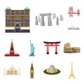 Sights of different countries cartoon icons in set collection for design. Famous building vector symbol stock web