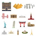 Sights of different countries cartoon icons in set