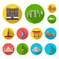 Sights of different countries flat icons in set collection for design. Famous building vector symbol stock web