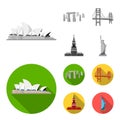 Sights of different countries monochrome,flat icons in set collection for design. Famous building vector symbol stock