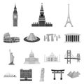 Sights of different countries monochrome icons in set collection for design. Famous building vector symbol stock web