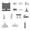 Sights of different countries monochrome icons in set collection for design. Famous building vector symbol stock web