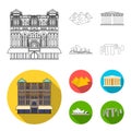Sights of different countries outline,flat icons in set collection for design. Famous building vector symbol stock web