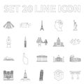 Sights of different countries outline icons in set collection for design. Famous building vector symbol stock web