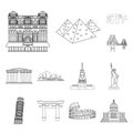 Sights of different countries outline icons in set collection for design. Famous building vector symbol stock web