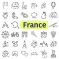 Sights of France. Thin line icons with space. Welcome to France. Vector icons about France Royalty Free Stock Photo