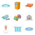 Sights icons set, cartoon style Royalty Free Stock Photo